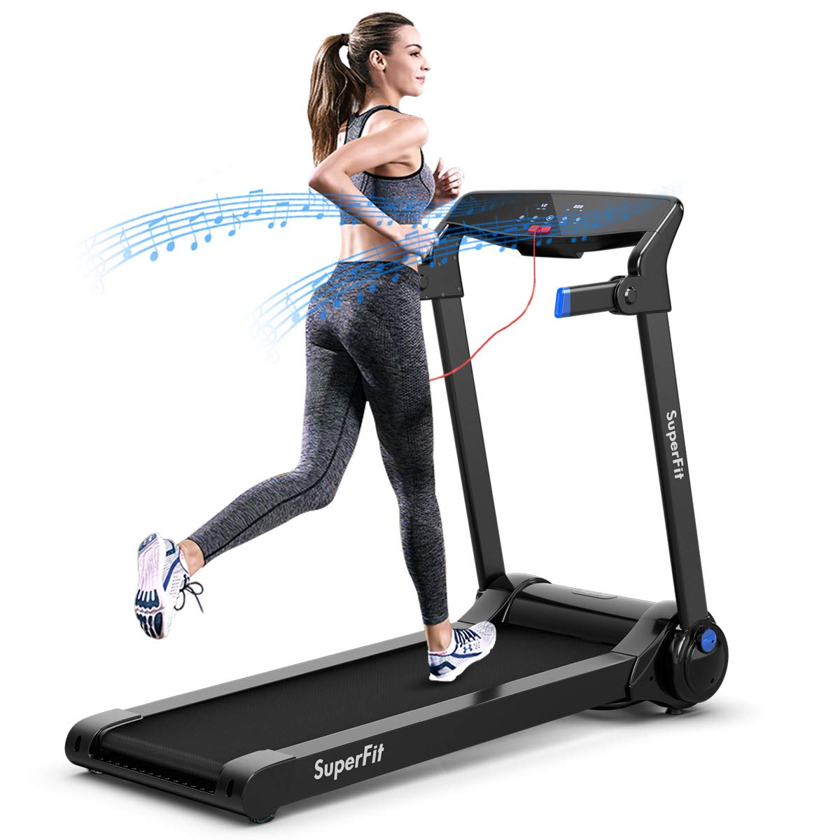 goplus 3hp electric folding treadmill, with app control, bluetooth speaker and hd touch screen