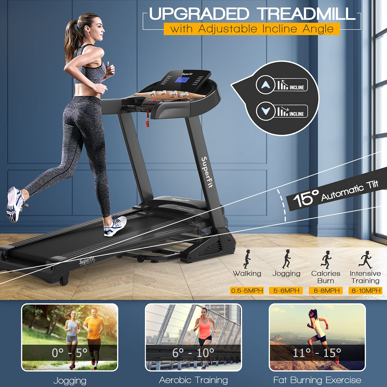 goplus 3.75hp folding treadmill with incline, electric superfit treadmill w/app control, 12 preset & 3 custom programs goplus 3.75hp folding treadmill with incline, electric superfit treadmill w/app control, 12 preset & 3 custom programs