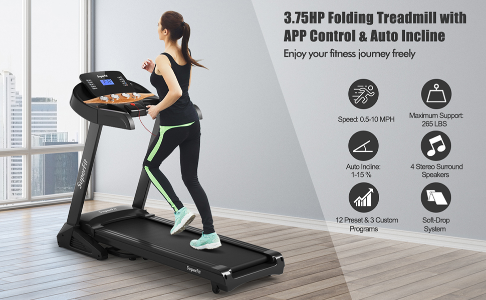 Goplus 3.75HP Folding Treadmill with Incline treadmill