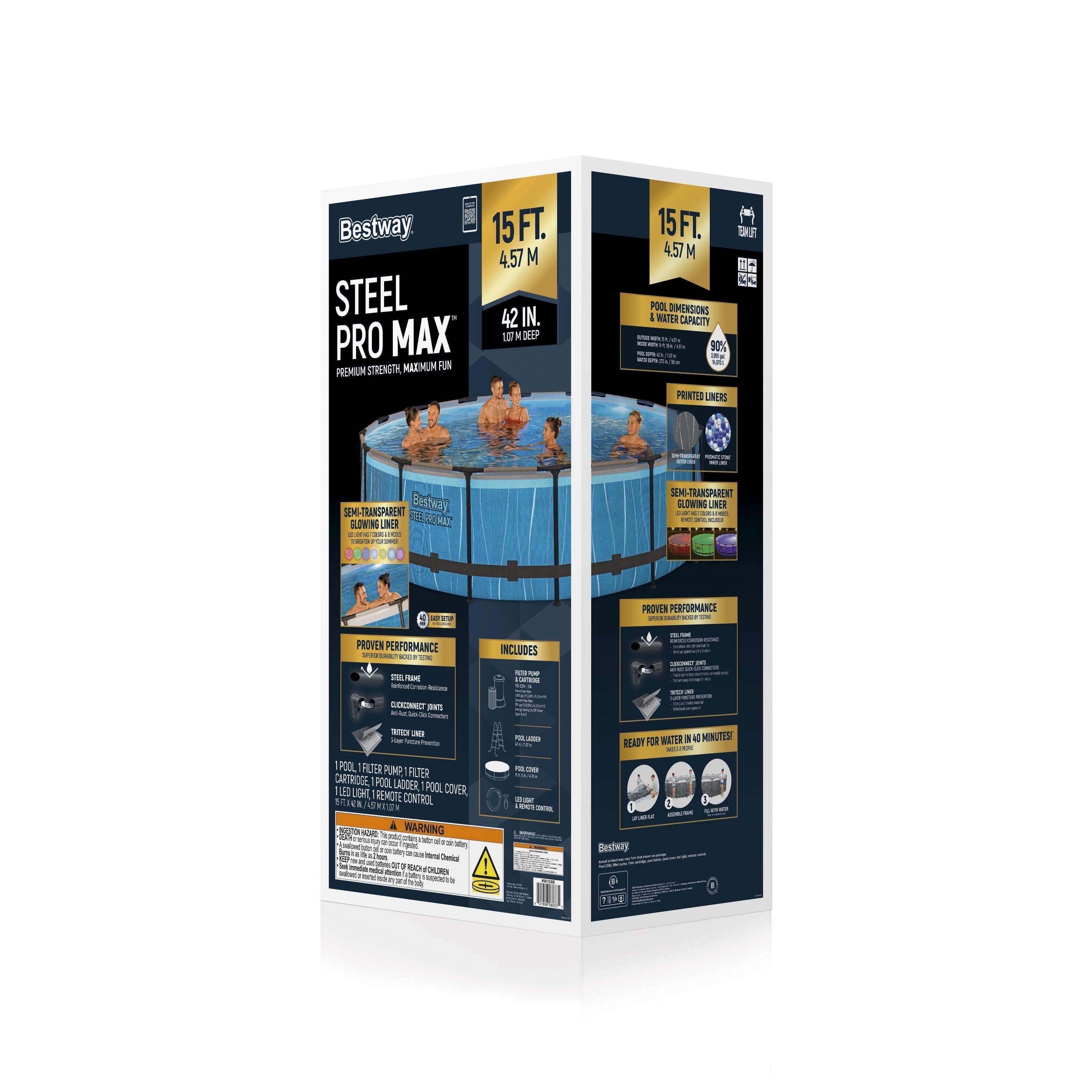 bestway steel pro max 15' x 42" round above ground pool set with led light Bestway Steel Pro MAX 15' x 42" Round Above Ground Pool Set with LED Light image 13