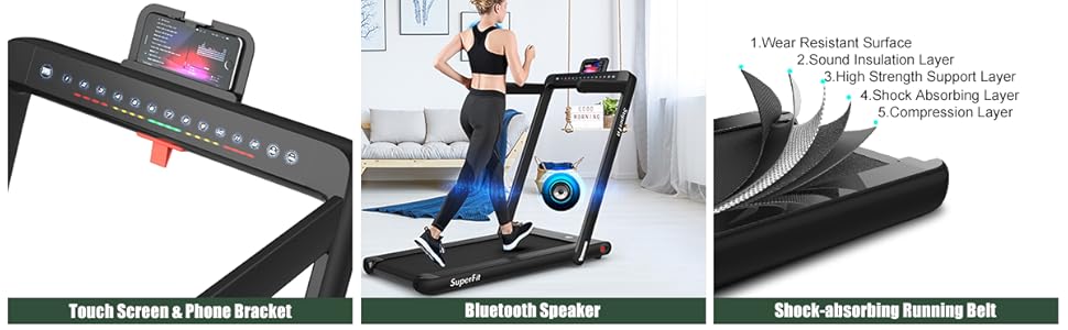 2 in 1 Folding Treadmill with Dual Display, 2.25HP Superfit Under Desk Electric Pad