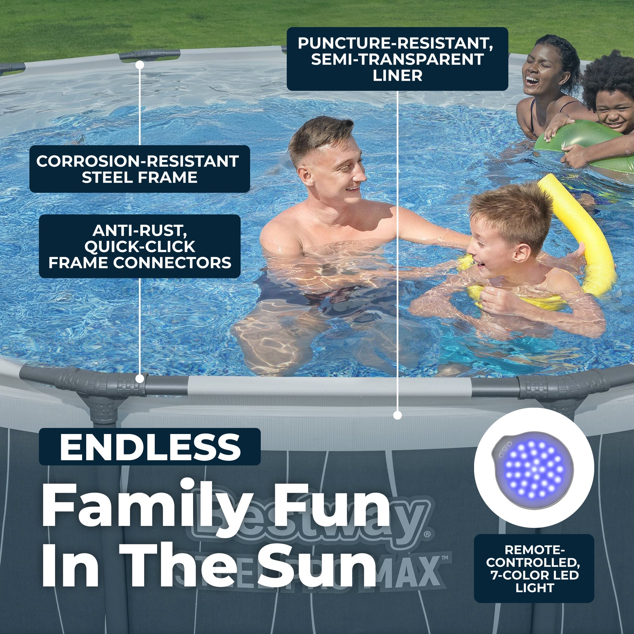 bestway steel pro max 15' x 42" round above ground pool set with led light Bestway Steel Pro MAX 15' x 42" Round Above Ground Pool Set with LED Light image 6