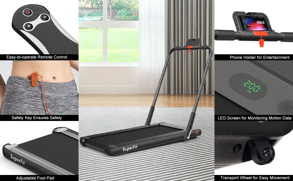 2 in 1 Folding Treadmill, 2.25HP 2 in 1 Folding Treadmill, 2.25HP Under Desk Electric Superfit Treadmill