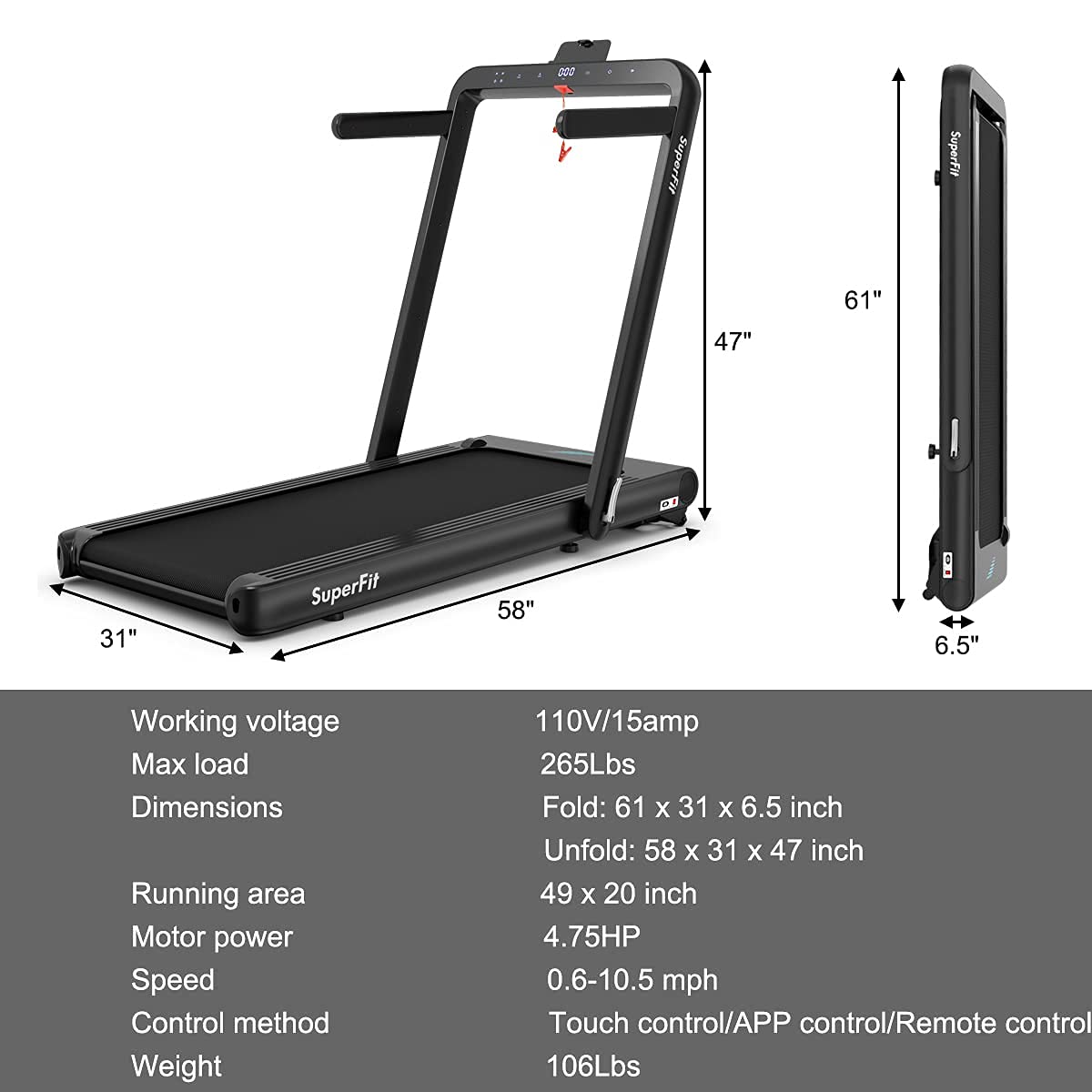 goplus 2 in 1 folding treadmill, 4.75hp superfit under desk electric treadmill with app control goplus 2 in 1 folding treadmill, 4.75hp superfit under desk electric treadmill with app control