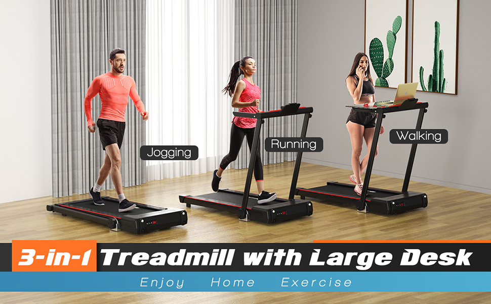 3-in-1 Treadmill with Large Desk