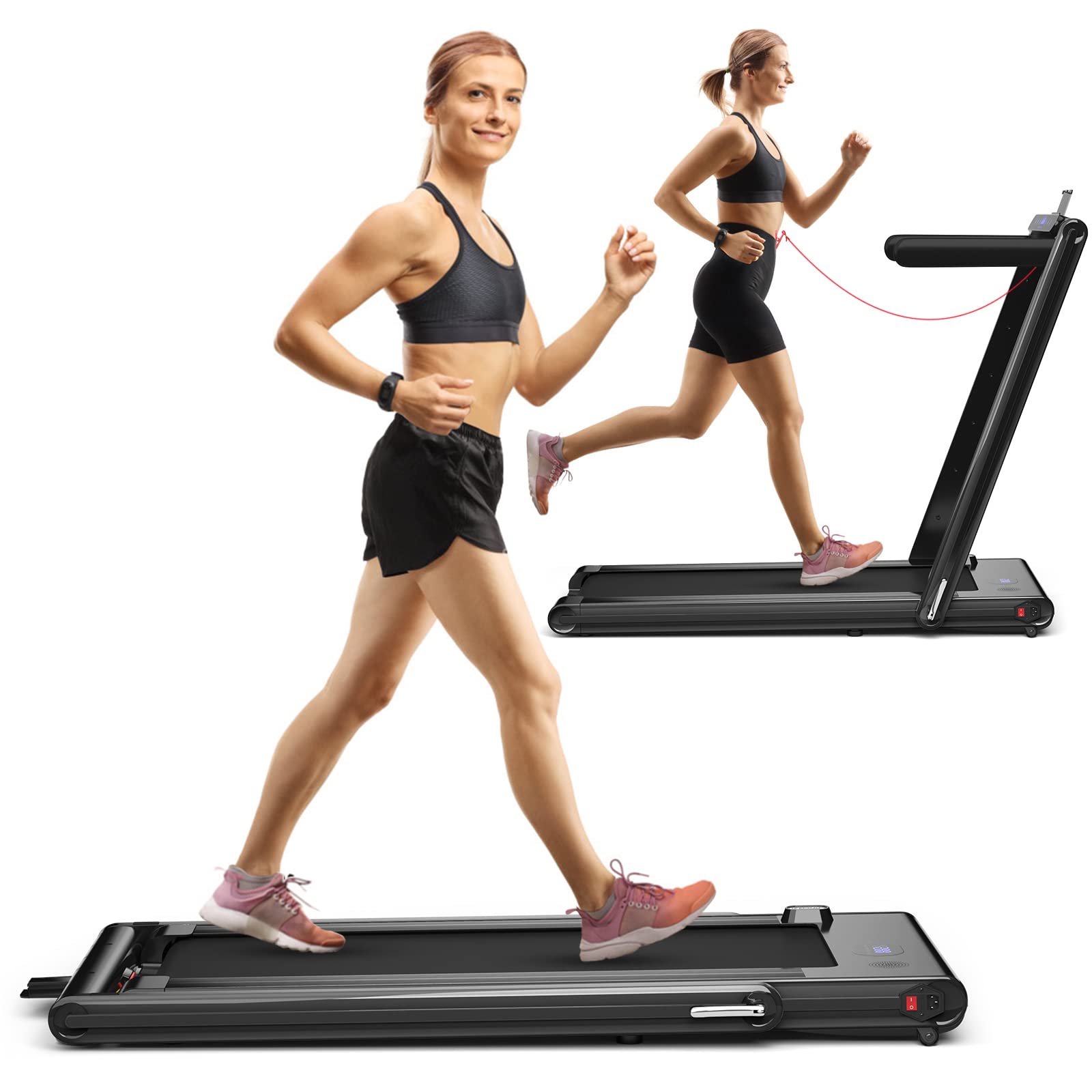 goplus 2 in 1 folding treadmill, 2.25hp electric under desk treadmill w/led display
